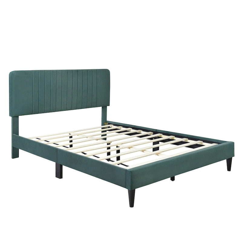 Queen Size Upholstered Platform Bed,No Box Spring Needed, Velvet Fabric