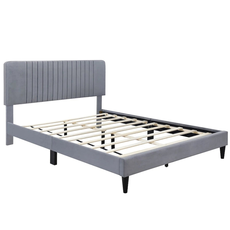 Queen Size Upholstered Platform Bed,No Box Spring Needed, Velvet Fabric