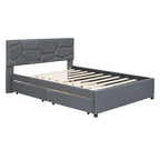 Queen Size Linen Platform Bed with Twin Size Trundle and Drawers