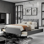 Queen Size Linen Platform Bed with Twin Size Trundle and Drawers