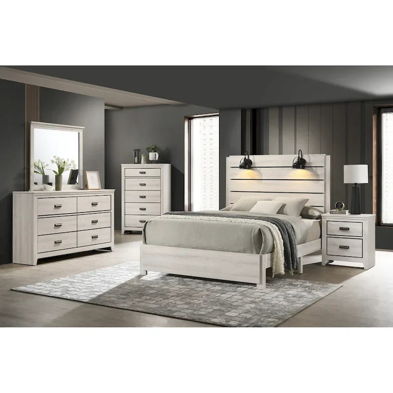 Edyth 3 Piece White LED Panel Bedroom Set