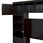 Full Size Wooden Bed With All-in-One Cabinet and Shelf