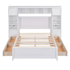 Full Size Wooden Bed With All-in-One Cabinet and Shelf