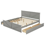 King Size Wooden Platform Bed with Four Storage Drawers and Support Legs