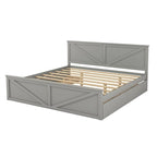 King Size Wooden Platform Bed with Four Storage Drawers and Support Legs