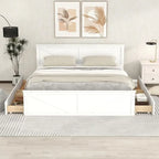 King Size Wooden Platform Bed with Four Storage Drawers and Support Legs