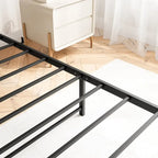 Queen Bed Frame with Storage Headboard, Metal Platform Bed with Charging Station, Bookcase Storage, No Box Spring Needed