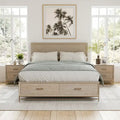Furniture of America Drayden Transitional Oak Solid Wood 3-Piece Bed and 2 Nightstand Bedroom Set