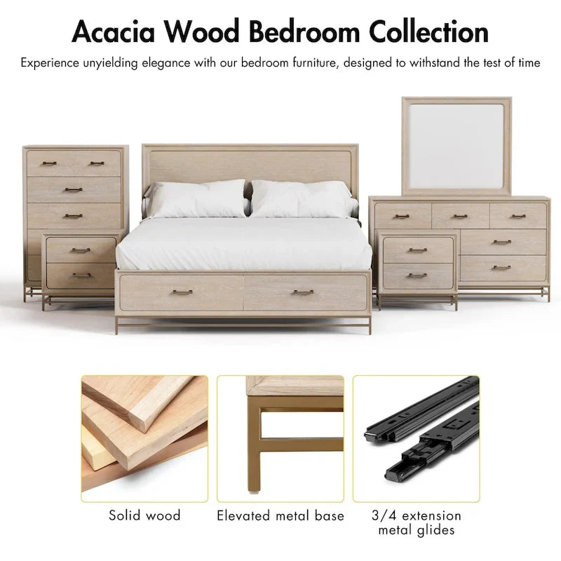 Furniture of America Drayden Transitional Oak Solid Wood 3-Piece Bed and 2 Nightstand Bedroom Set