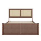 Queen Size Wood Storage Platform Bed with 4 Drawers, Rattan Headboard