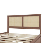 Queen Size Wood Storage Platform Bed with 4 Drawers, Rattan Headboard