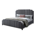 Cery Modern King Size Bed, Channel Tufted Dark Gray Chenille Upholstery