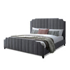 Cery Modern King Size Bed, Channel Tufted Dark Gray Chenille Upholstery