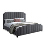 Cery Modern King Size Bed, Channel Tufted Dark Gray Chenille Upholstery