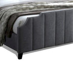 Cery Modern King Size Bed, Channel Tufted Dark Gray Chenille Upholstery