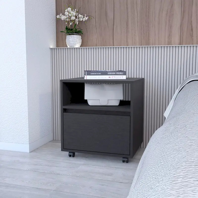 Contemporary Nightstand with Spacious Drawer and Open Top Shelf