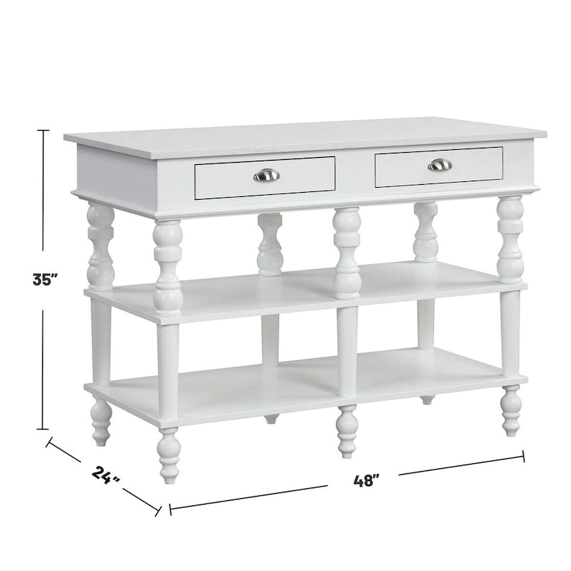 Rectangular Kitchen Island with 2 Drawers in White