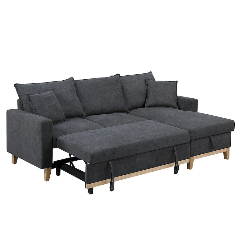 Dark Gray Woven Reversible Sleeper Sectional Sofa with Storage Chaise