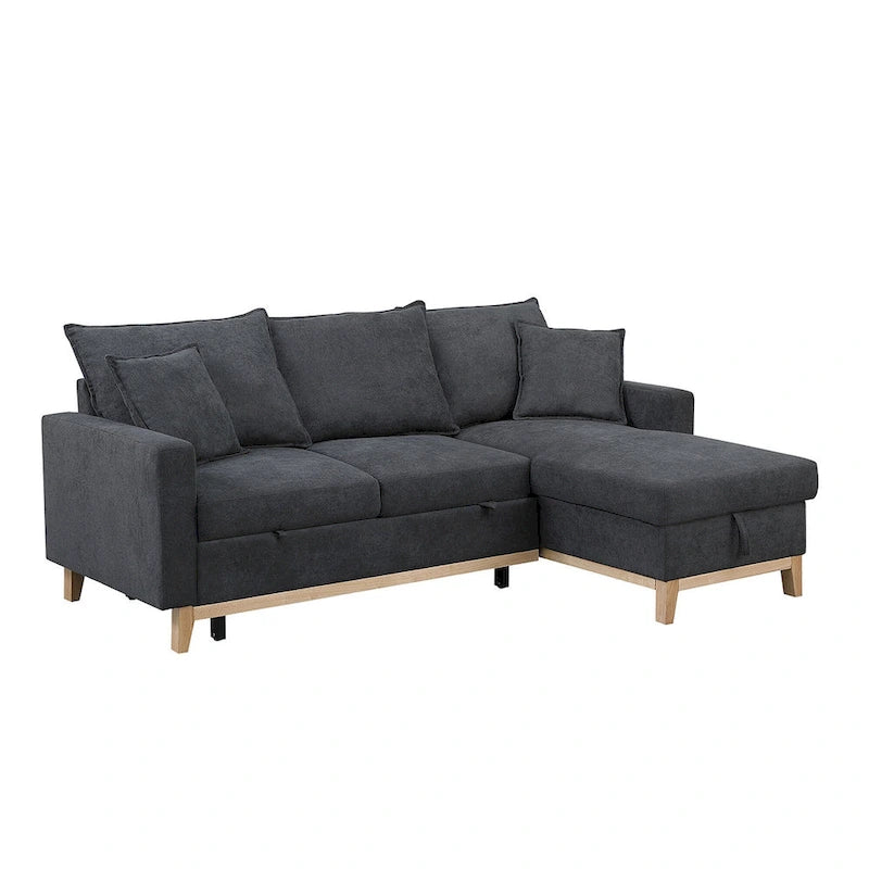 Dark Gray Woven Reversible Sleeper Sectional Sofa with Storage Chaise