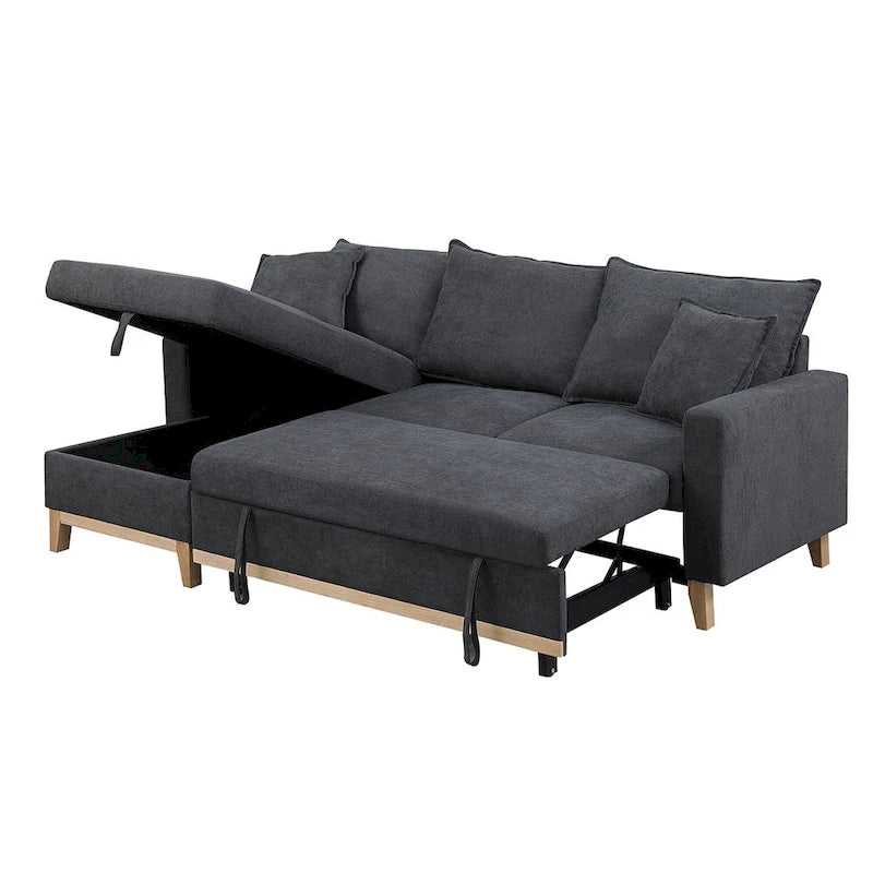 Dark Gray Woven Reversible Sleeper Sectional Sofa with Storage Chaise