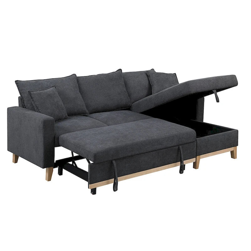Dark Gray Woven Reversible Sleeper Sectional Sofa with Storage Chaise