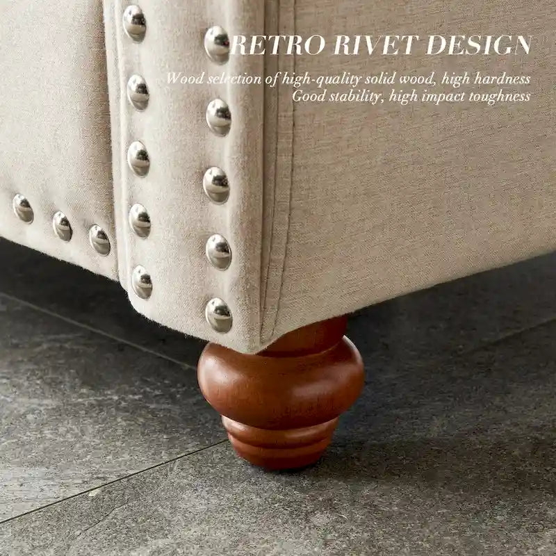 Linen Fabric Upholstered Sofa with Storage, 3-Seater Couch with Solid Wood Frame, Round Arms, and Removable Cushion Cover