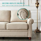 Linen Fabric Upholstered Sofa with Storage, 3-Seater Couch with Solid Wood Frame, Round Arms, and Removable Cushion Cover