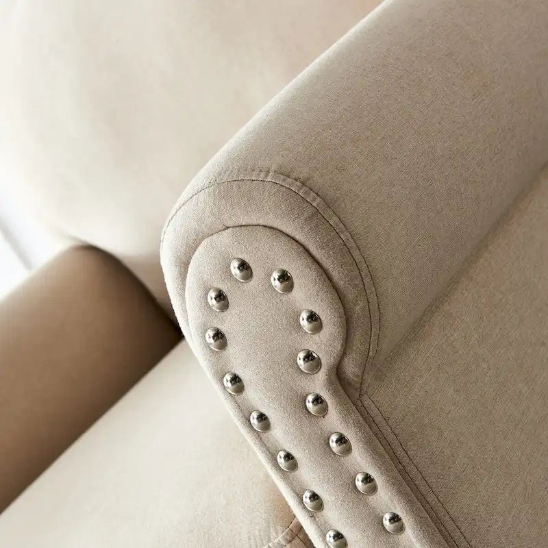 Linen Fabric Upholstered Sofa with Storage, 3-Seater Couch with Solid Wood Frame, Round Arms, and Removable Cushion Cover