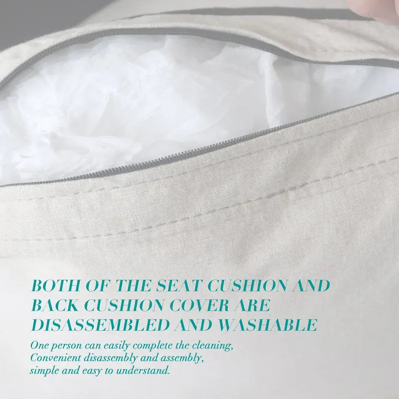 Linen Fabric Upholstered Sofa with Storage, 3-Seater Couch with Solid Wood Frame, Round Arms, and Removable Cushion Cover