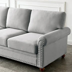 Linen Fabric Upholstered Sofa with Storage, 3-Seater Couch with Solid Wood Frame, Round Arms, and Removable Cushion Cover