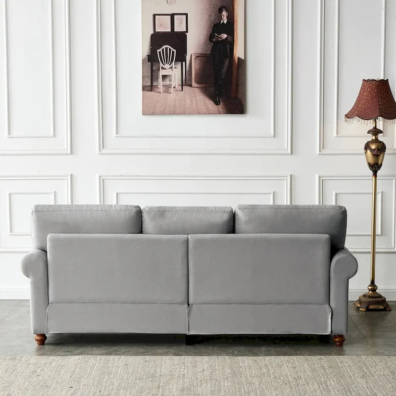 Linen Fabric Upholstered Sofa with Storage, 3-Seater Couch with Solid Wood Frame, Round Arms, and Removable Cushion Cover