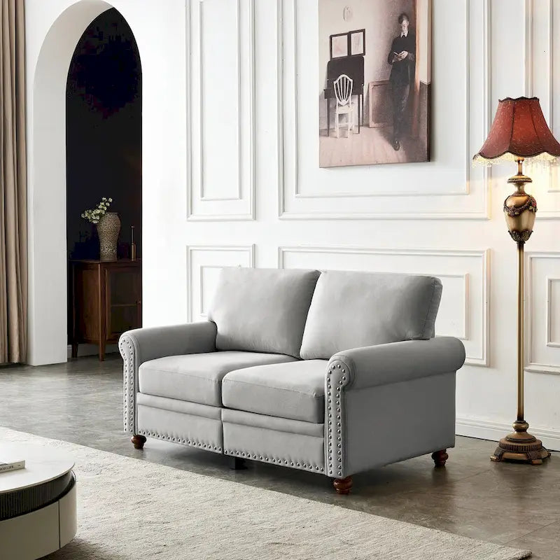 Linen Fabric Upholstered Sofa with Storage, 3-Seater Couch with Solid Wood Frame, Round Arms, and Removable Cushion Cover