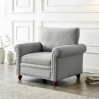 Linen Fabric Upholstered Sofa with Storage, 3-Seater Couch with Solid Wood Frame, Round Arms, and Removable Cushion Cover