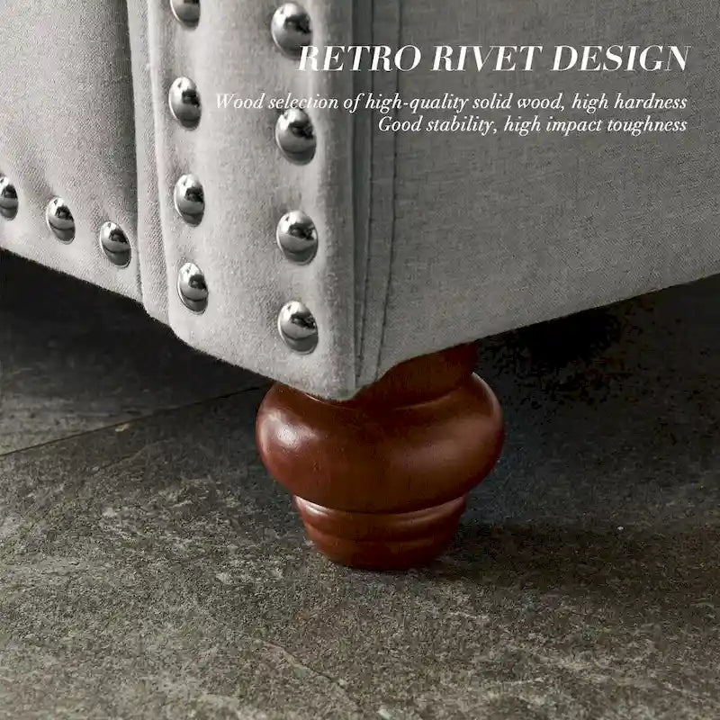 Linen Fabric Upholstered Sofa with Storage, 3-Seater Couch with Solid Wood Frame, Round Arms, and Removable Cushion Cover