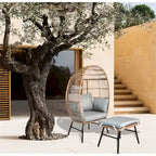 Outdoor Garden Wicker Egg Chair And Footstool