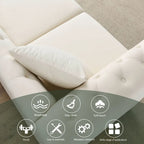 80  Chesterfield Sofa Beige Velvet for Living Room, 3 Seater Sofa Tufted Couch with Rolled Arms and Nailhead , two pillows