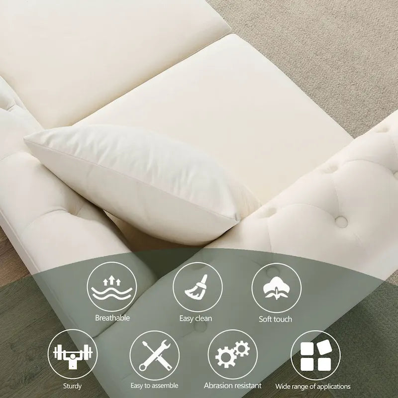 80  Chesterfield Sofa Beige Velvet for Living Room, 3 Seater Sofa Tufted Couch with Rolled Arms and Nailhead , two pillows