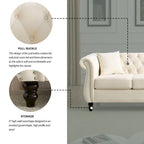80  Chesterfield Sofa Beige Velvet for Living Room, 3 Seater Sofa Tufted Couch with Rolled Arms and Nailhead , two pillows