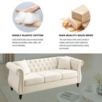 80  Chesterfield Sofa Beige Velvet for Living Room, 3 Seater Sofa Tufted Couch with Rolled Arms and Nailhead , two pillows