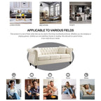 80  Chesterfield Sofa Beige Velvet for Living Room, 3 Seater Sofa Tufted Couch with Rolled Arms and Nailhead , two pillows