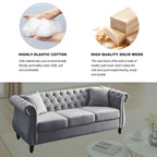 80  Chesterfield Sofa Beige Velvet for Living Room, 3 Seater Sofa Tufted Couch with Rolled Arms and Nailhead , two pillows