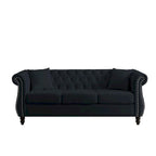 80  Chesterfield Sofa Beige Velvet for Living Room, 3 Seater Sofa Tufted Couch with Rolled Arms and Nailhead , two pillows
