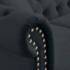 80  Chesterfield Sofa Beige Velvet for Living Room, 3 Seater Sofa Tufted Couch with Rolled Arms and Nailhead , two pillows