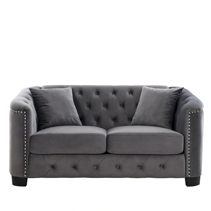 59 Modern Velvet Sofa,2-Seater Sofa,Upholstered Tufted Backrests with Nailhead Arms and 2 Cushions for Living Room