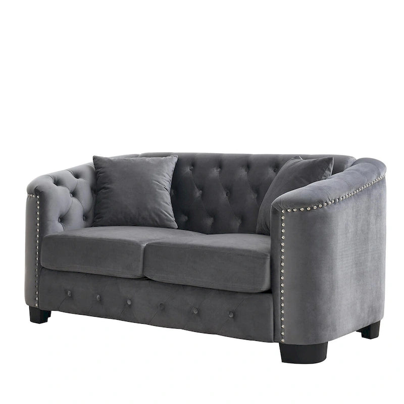 59 Modern Velvet Sofa,2-Seater Sofa,Upholstered Tufted Backrests with Nailhead Arms and 2 Cushions for Living Room