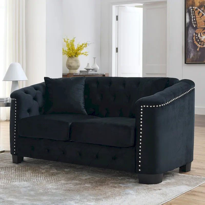 59 Modern Velvet Sofa,2-Seater Sofa,Upholstered Tufted Backrests with Nailhead Arms and 2 Cushions for Living Room