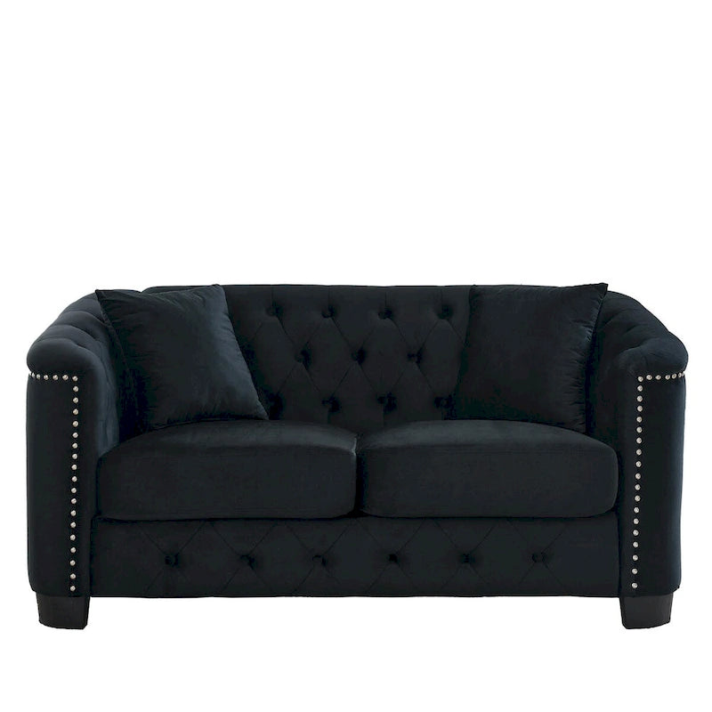 59 Modern Velvet Sofa,2-Seater Sofa,Upholstered Tufted Backrests with Nailhead Arms and 2 Cushions for Living Room