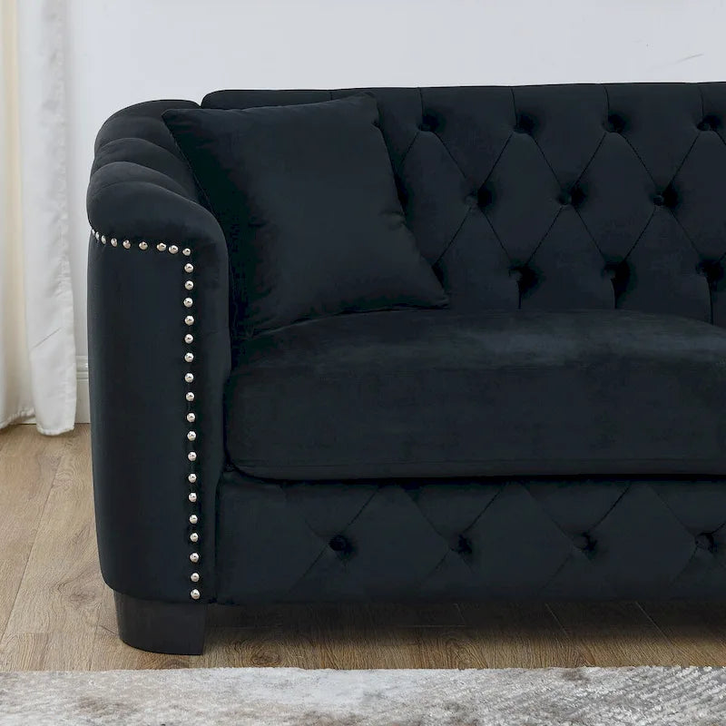 59 Modern Velvet Sofa,2-Seater Sofa,Upholstered Tufted Backrests with Nailhead Arms and 2 Cushions for Living Room