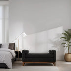 Elegant Upholstered Bench,Ottoman with Wood Legs & Bolster Pillows