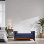 Elegant Upholstered Bench,Ottoman with Wood Legs & Bolster Pillows